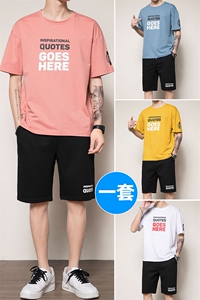 2021夏装潮牌纯棉青少年休闲运动两件套短袖套装男 H0807-P35图片