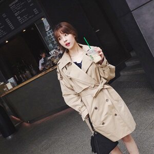 风衣外套女中长款2022新款韩版宽松休闲显瘦百搭系带卡其色上衣，女装风衣，红依娜
