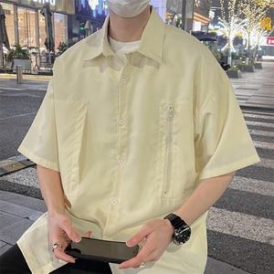 日系工装短袖衬衫男款夏季少年感潮牌休闲衬衣学院风百搭宽松外套图片