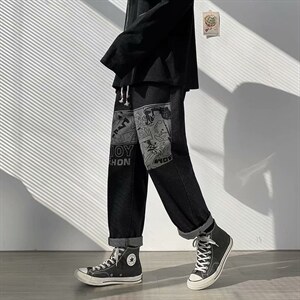 男士牛仔裤宽松潮流ins休闲韩版直筒长裤百搭港风阔腿裤kz891-p35图片