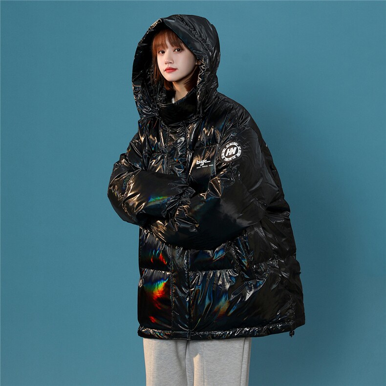 中性风22冬季炫彩亮面设计贴标保暖宽松连帽羽绒服YR100P255控298,男装羽绒服,A247A