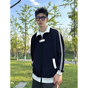 抖音得物品质秋冬美式高街重磅结构拼接织带翻领卫衣夹克外套W113图片