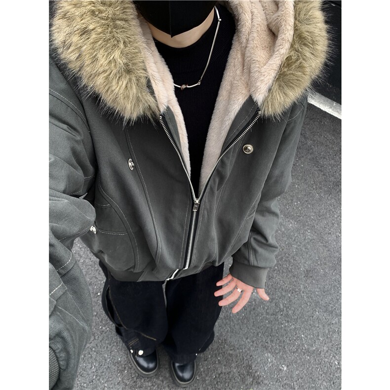 美式cleanfit毛茸茸座山雕连帽夹克棉服男女冬季加厚短款棉衣p128,男装夹克,电商C307