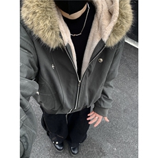 美式cleanfit毛茸茸座山雕连帽夹克棉服男女冬季加厚短款棉衣p128，男装夹克，电商C307