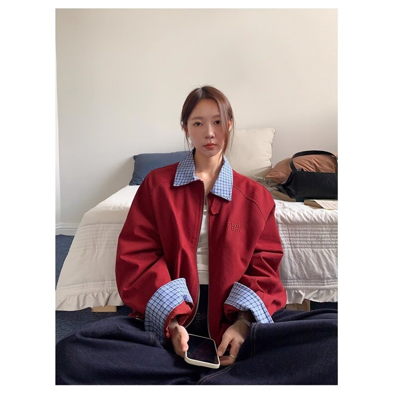 拼接格子假两件外套,女装短外套,星座410-6（原星座1304-1）