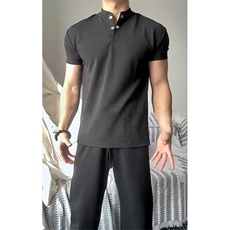 夏季男士短袖t恤高端有领子潮流青年立领上衣服半袖休闲薄款，男装Polo衫，四季星座505