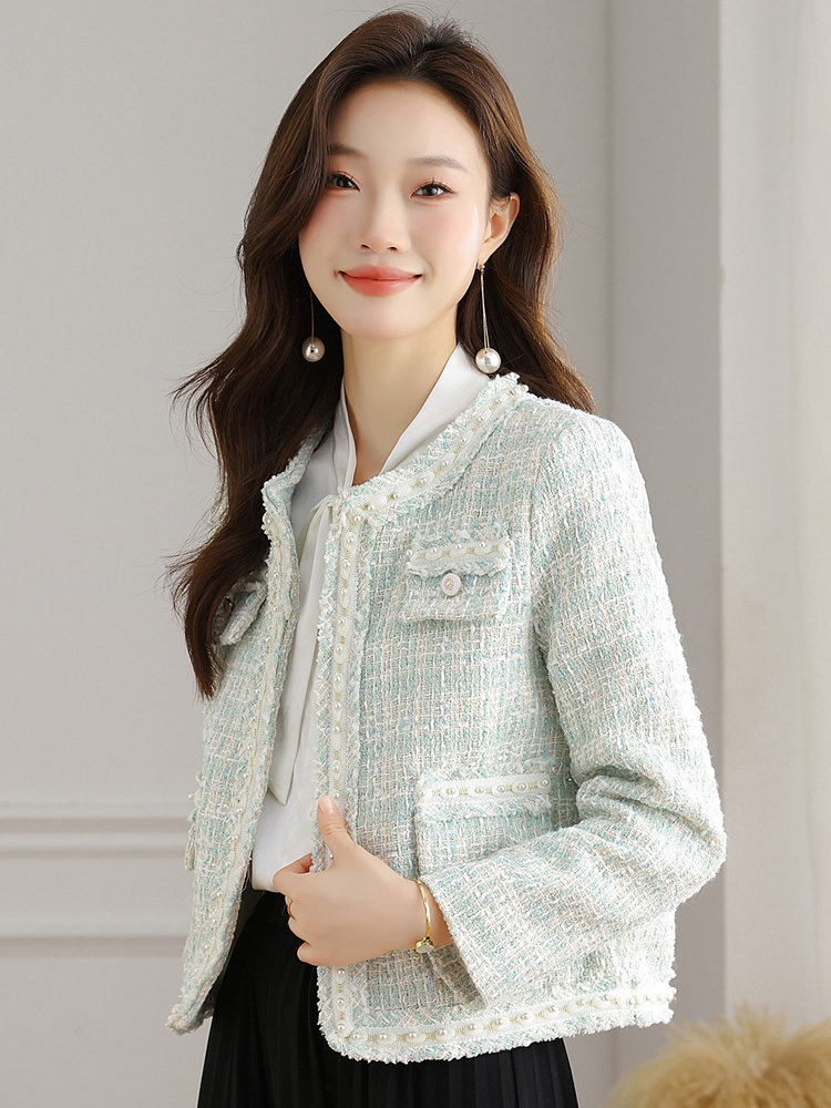 （现货）高级感小香风短款外套女春秋新款开衫圆领百搭上衣,女装短外套,韩蔻秀
