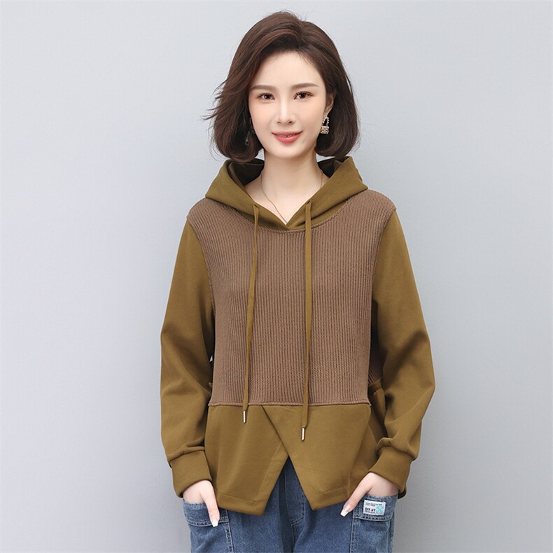 2023春夏设计款拼接连帽舒适简约潮流抽绳上衣,女装衬衫,叶笙衣