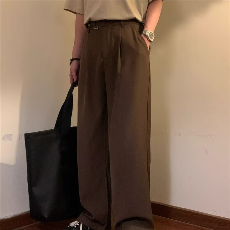 青少年2025夏季美式复古宽松直简休闲裤学院风百搭阔腿西裤长裤男,男装西裤,星座506A