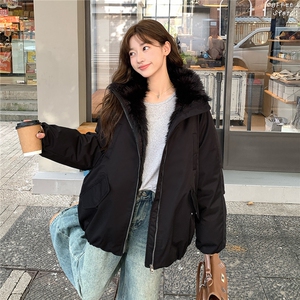 A566-P118 高级拼接毛领花苞派克服巴恩风棉服男女同款外套图片