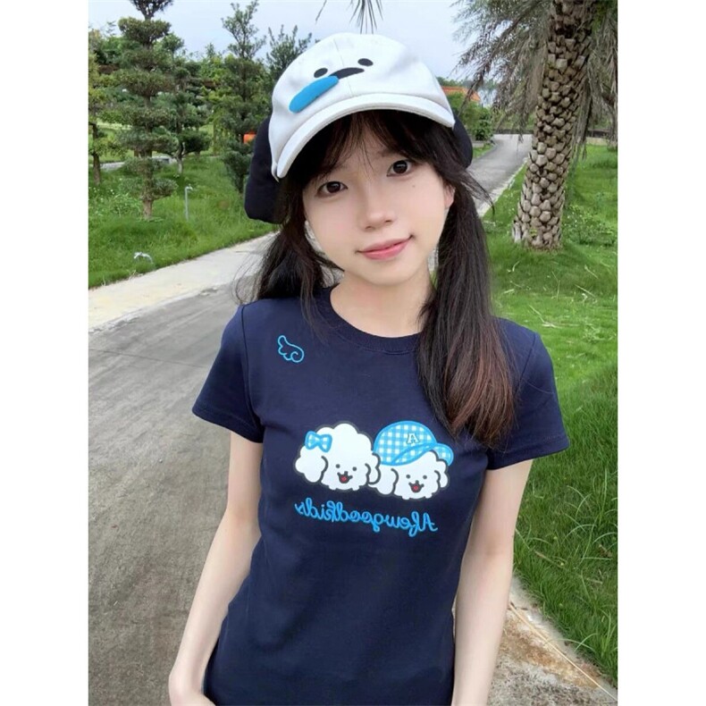 H0997-P35成品刺绣+印花包边拉肩修身正肩短袖T恤，女装T恤，星座617A-2