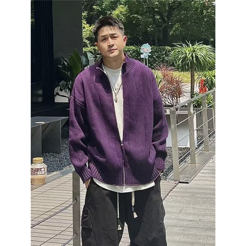立领针织开衫外套男士春秋冬季2025新款慵懒风外穿宽松休闲毛衣潮,男装针织衫/毛衣,星座506A