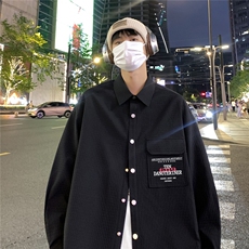 港风新款秋季时尚百搭宽松字母印花衬衫外套S95P45控68，男装衬衫，电商A247