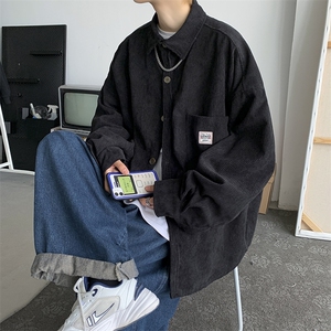 秋装 灯芯绒衬衫长袖外套男女情侣款港风日系宽松复古 H202/P45图片