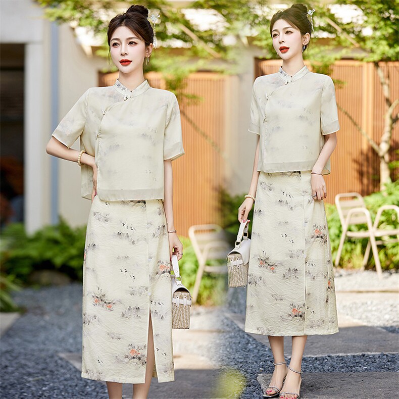 新中式国风改良旗袍套装女2025夏季新款唐装汉服禅意连衣裙两件套,女装套装/套裙,艾仟回(原伊仟回)