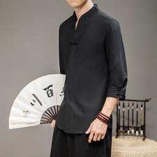 夏季大码风棉麻七分短袖衬衫民族风中式复古盘扣唐装C38/P55，男装衬衫，钱塘713