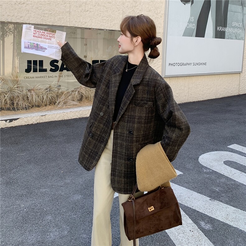 大货已出格子西装呢大衣外套C258-23023P135K198,女装毛呢外套,2C258
