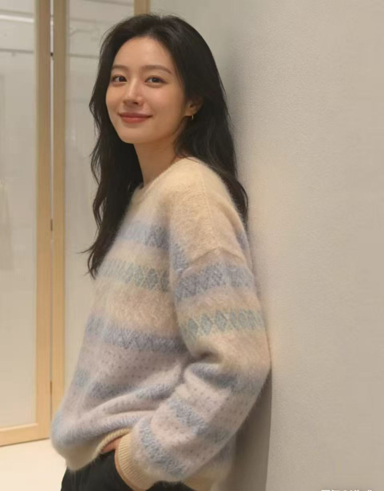 2025年秋季时尚百搭通勤简约休闲加厚菱形提花,女装羊毛衫,美轩羊绒
