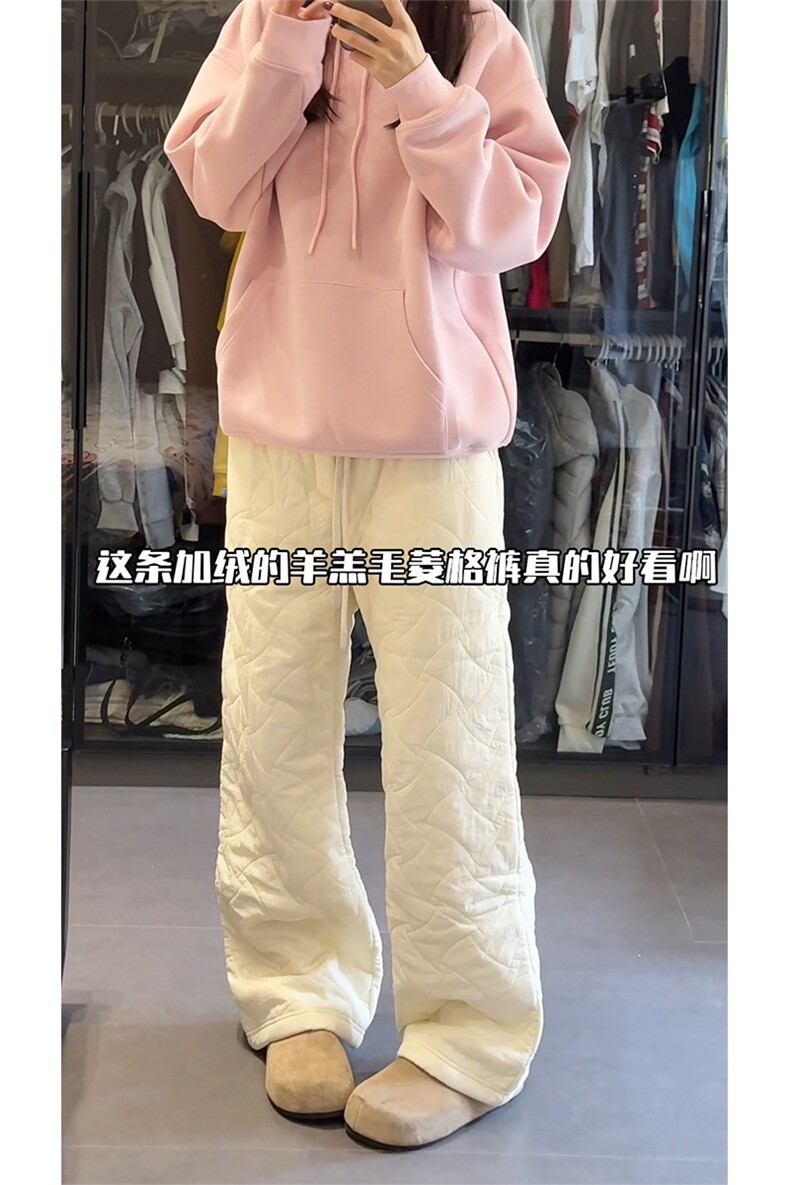 加绒保暖棉裤女宽松棉裤慵懒风菱格设计直筒裤男D7026-TP5578,男装休闲裤,电商A102