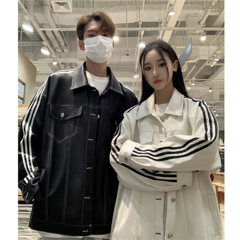 港风秋装美式织带夹克复古情侣PU皮衣休闲工装外套男G1067P108,男装夹克,电商A339