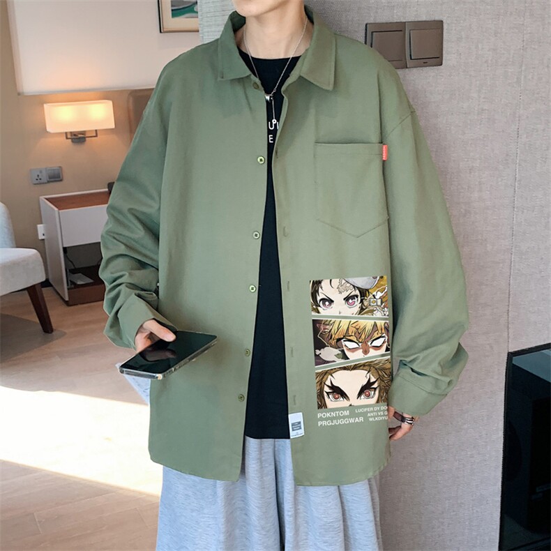 春季长袖衬衫男宽松港风衬衣男外套男CSCS287-P35,男装衬衫,电商B371