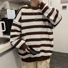 新款条纹潮流圆领男士毛衣男款冬季宽松慵懒风针织衫M7128，男装针织衫/毛衣，星座1116A-1（原606A）