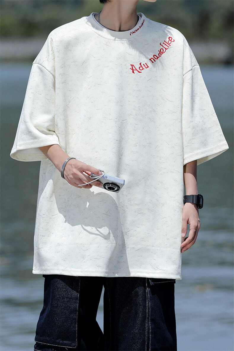 8XL-M高级感复古扎染短袖男波浪纹半截袖美式刺绣T恤DX345,男装T恤,电商D206-1