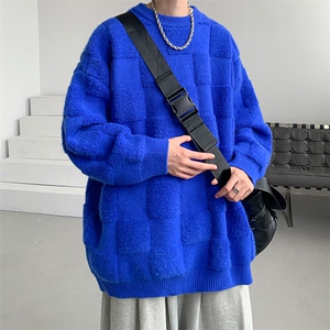 8XL-M特大码美式街头设计感毛巾绣格子毛衣男女情侣MY1204P50控68图片
