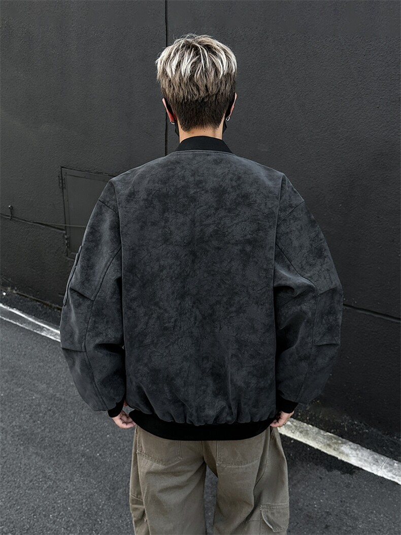 美式棒球服男秋高街痞帅扎染皮夹克设计感短款工装外套潮,男装夹克,星座410-6（原星座1304-1）