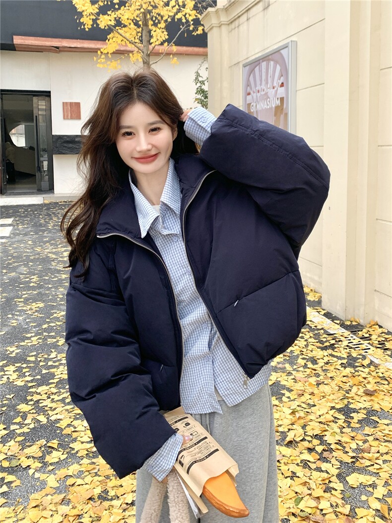 2025冬季新款假两件拼接衬衫立领羽绒服女90白鸭绒保暖韩版休闲风,女装羽绒服,艾米莉亚