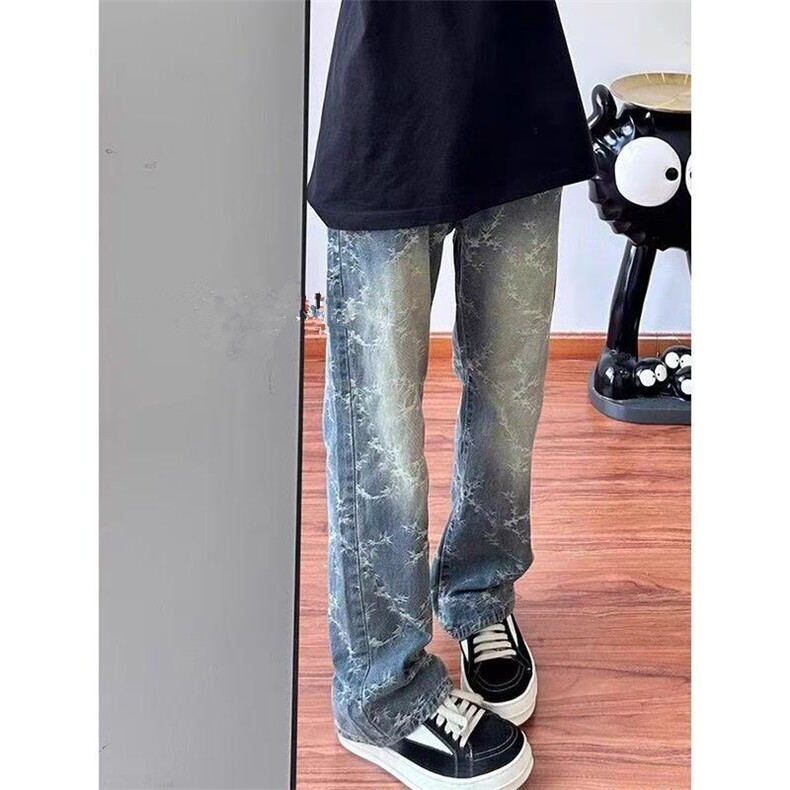 荆棘提花牛仔裤美式高街vibe裤子男款水洗直筒弯刀裤NG106,男装牛仔裤,星座1116A（原606A-3）