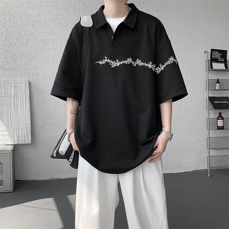 8XL-M新中式刺绣图腾短袖polo衫大码翻领T恤半袖保罗衫DX1212/P45,男装T恤,电商B238