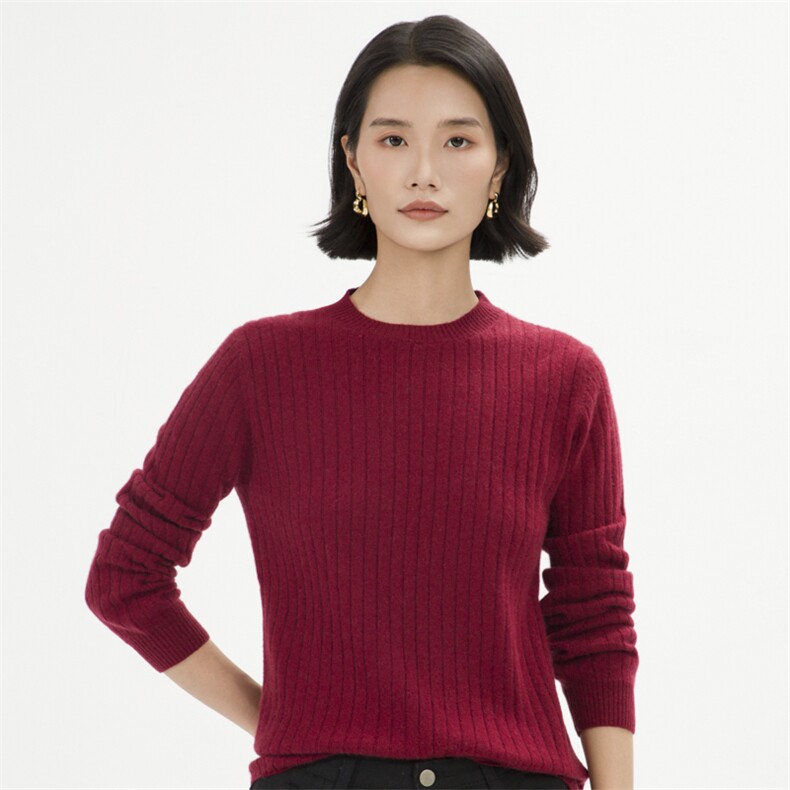中长款羊毛连衣裙女纯色长袖修身抽条内搭毛衣裙纯色圆领套头上衣,女装羊绒衫,巾兮羊绒
