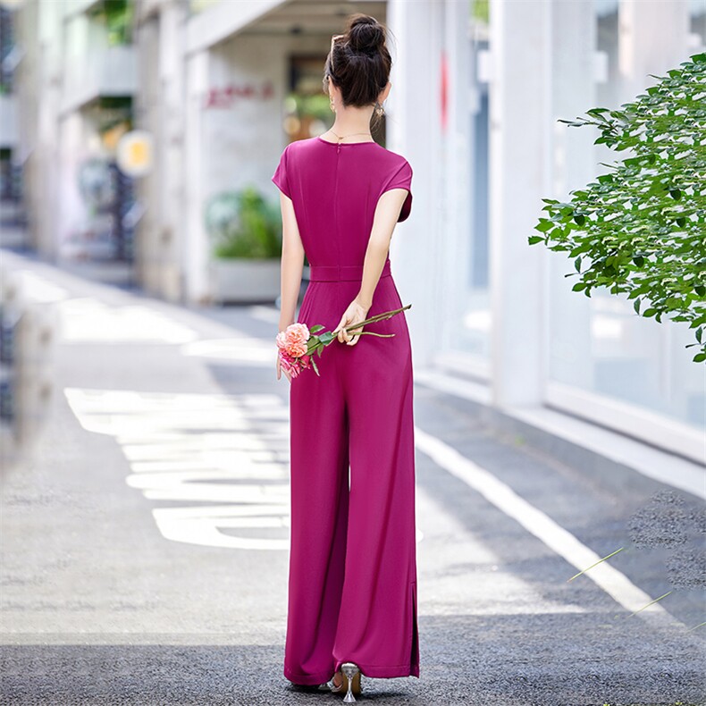 【喜妙】2025气质高级感通勤短袖收腰绑带修身紫色连衣裙女D1305,女装连体裤,布芭啦