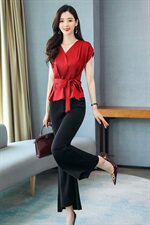 火爆靓佳人8137时尚喇叭阔腿裤职业套装夏季名媛气质女神范两件套，女装套装/套裙，火爆靓佳人