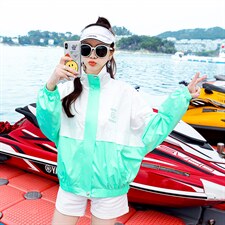2021年夏季时尚气质百搭优雅拼接潮流长袖短外套，女装防晒衣，艾尚靓装