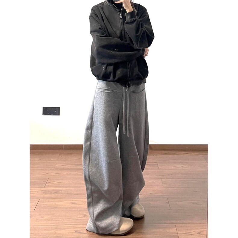 美式弯刀裤阔腿卫裤男秋冬加厚重磅春秋裤子男款休闲宽松直筒裤潮,男装休闲裤,星座506A