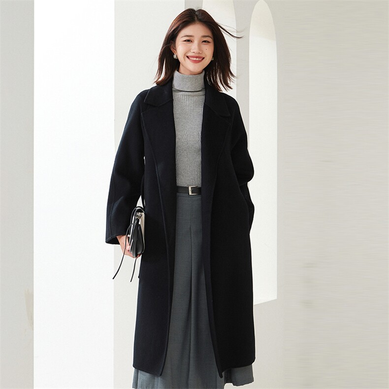A字型女士大衣2024年秋冬季新款双面呢羊绒大衣,女装双面呢大衣,织美生