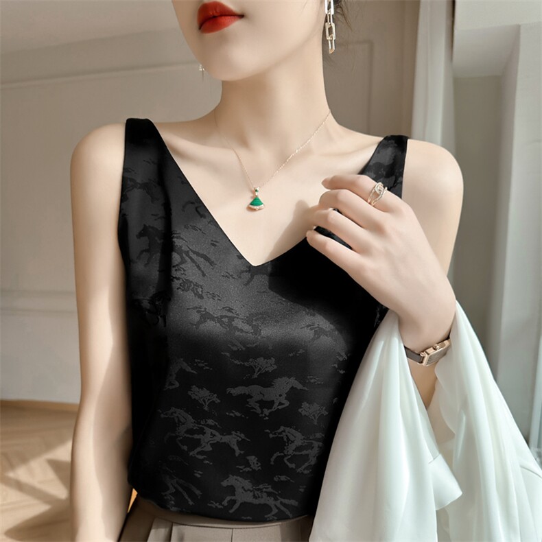 高级感真丝吊带背心女内搭醋酸上衣打底设计感提花V领背心配西装,女装背心吊带,素语电商供货