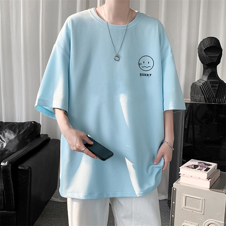 HT73072-P22 华夫格t恤男短袖男大码五分袖  短句风图片