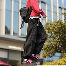 纯色美式束脚运动裤男早秋工装阔腿裤子卡其色休闲裤YK59-2/P45，男装休闲裤，星座506