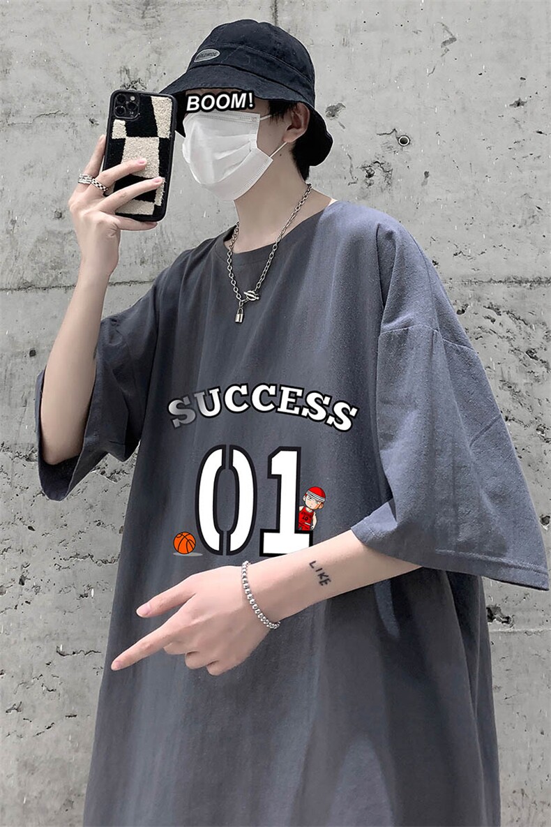 YT26205-P30亚短袖t恤男大码五分袖男宽松七分袖港风模特,男装T恤,电商A040