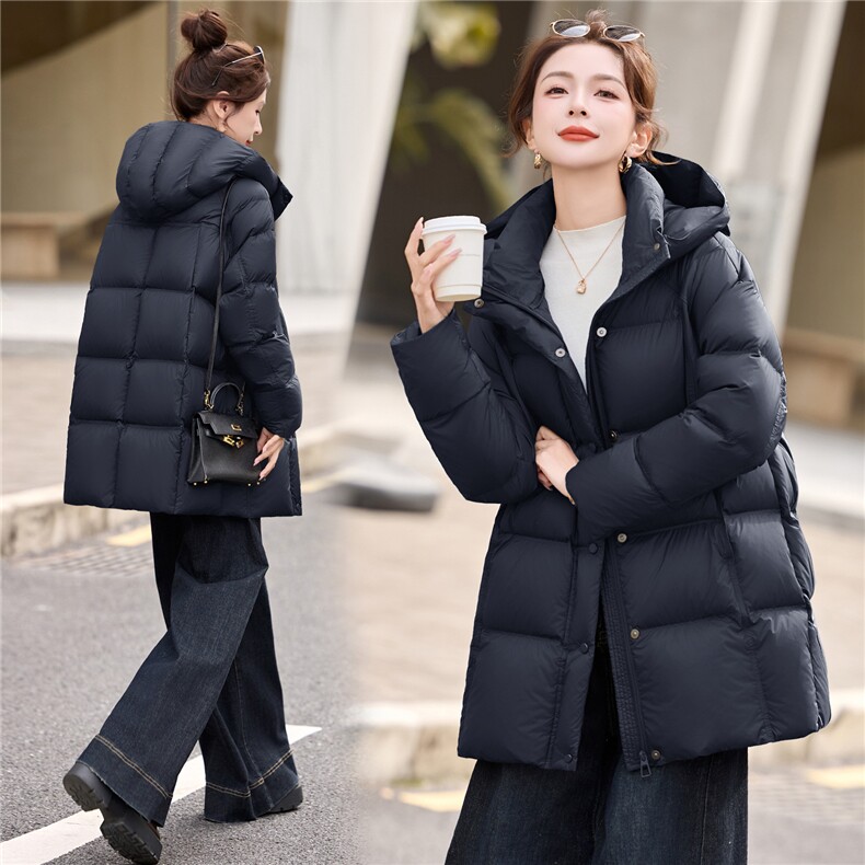 90白鸭绒羽绒服女2025冬季新款中长款连帽加厚宽松保暖羽绒外套,女装羽绒服,沁沁公主