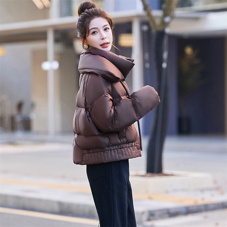 立领羽绒服女短款90绒2023新款冬季宽松时尚小个子白鸭绒加厚外套,女装羽绒服,千千佰惠
