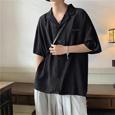 慵懒青春流行标准日系五分袖条纹时尚男潮流潮日常ins夏季衬衫，男装衬衫，星座716-4