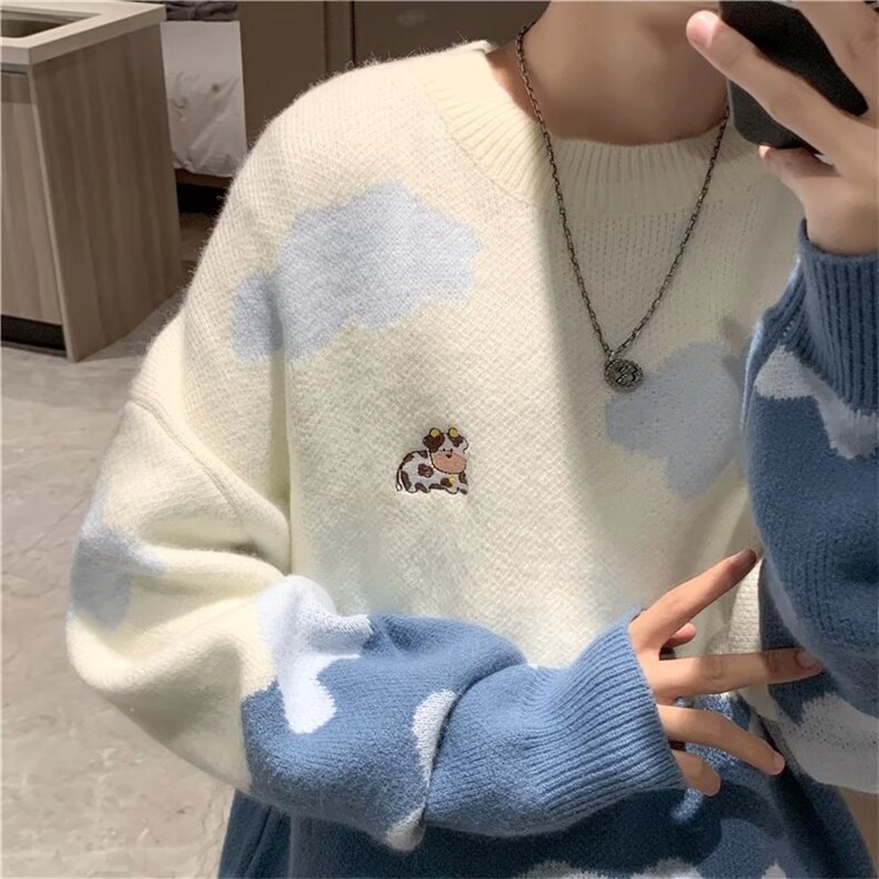 港风ins圆领毛衣男女秋冬季潮牌宽松情侣针织衫韩版线衣Y5053-p40,男装针织衫/毛衣,星座1008-1