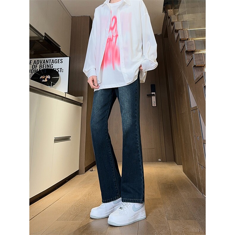 现货主推渐变复古蓝微喇直筒松紧腰休闲牛仔裤男女K5809-P50控69,男装牛仔裤,星座205