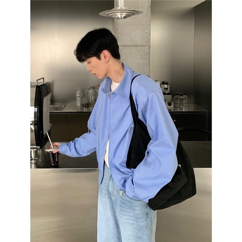 短款条纹夹克男宽松秋款可拆垫肩休闲衬衫外套潮流CS3306-P62,男装夹克,星座208-5