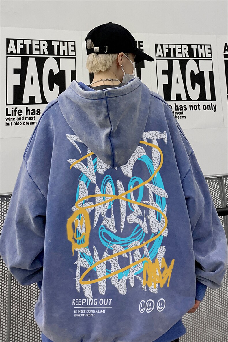 男装做旧加厚连帽卫衣23秋冬笑脸印花男生外套XZ514-2-6678-P78,女装短外套,星座514-2(原B239)