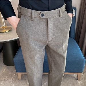 秋冬款男士休闲西裤毛呢裤直筒小脚宽松长裤加大码28-36 HK09 P58图片
